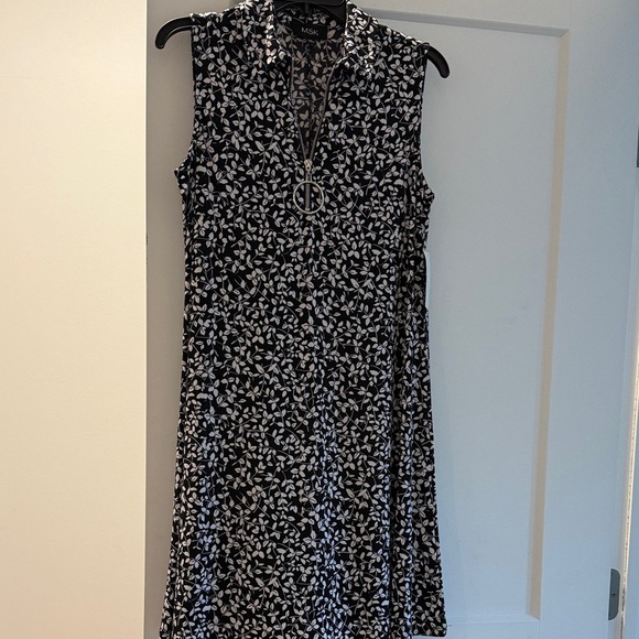 MSK Black and White Leaf Print Midi Dress - Picture 1 of 7